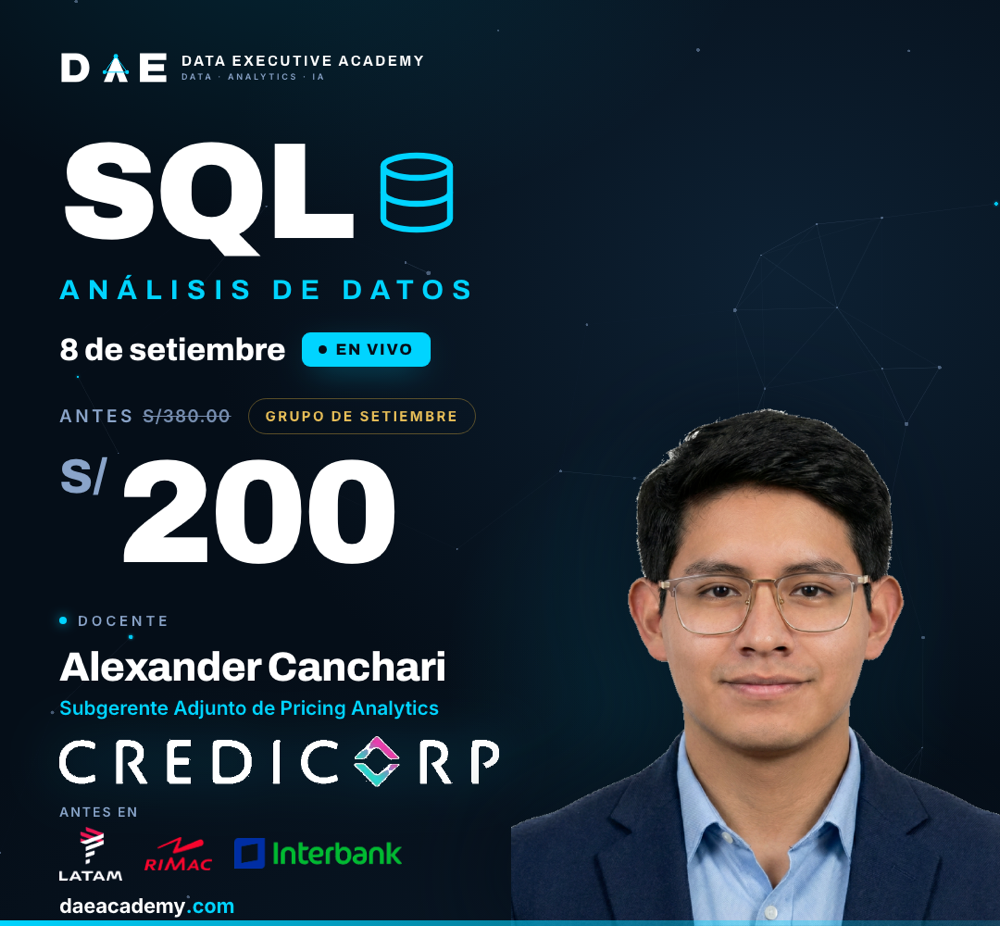 Curso SQL para Análisis de Datos — inicio 8 de setiembre · S/200